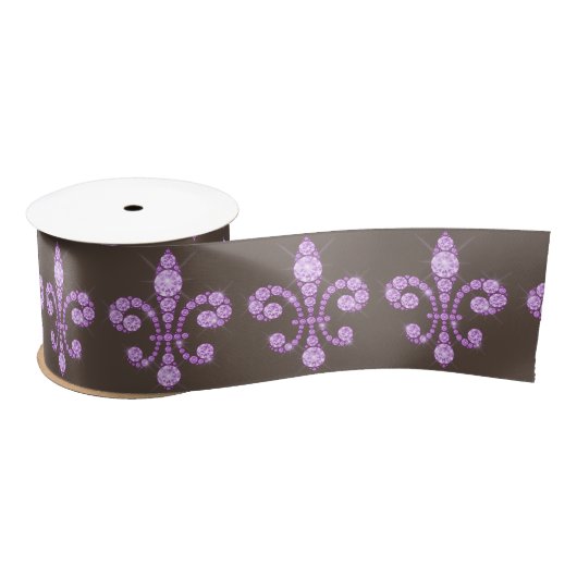 Paarse Fleur de Lys Satin Ribbon Satijnen Lint (Spoel)