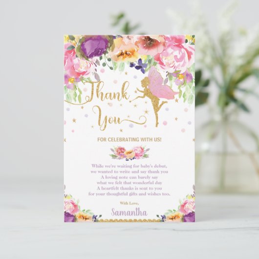 Paarse flora Baby shower Birthday Bedankkaart (Staand voorkant)