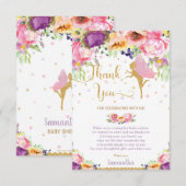 Paarse flora Baby shower Birthday Bedankkaart (Voorkant / Achterkant)