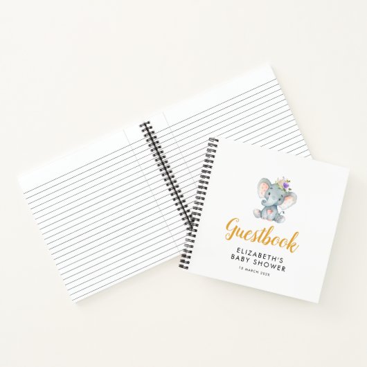 paarse flora baby shower gastboek kleine olifant notitieboek (Binnen)