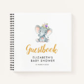 paarse flora baby shower gastboek kleine olifant notitieboek (Voorkant)