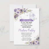 Paarse flora een klein Baby shower Aankondiging (Voorkant)