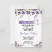 Paarse flora Een klein Bunny Baby shower kondigt a Aankondiging (Voorkant)