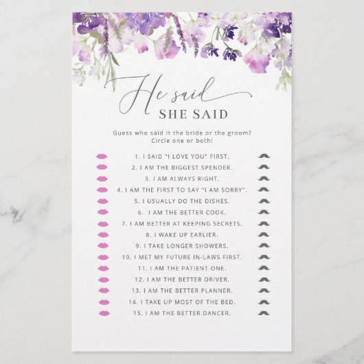 Paarse flora Hij zei dat ze vrijgezellenfeest spel (Voorkant)
