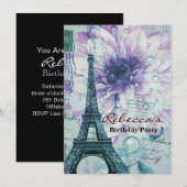 paarse  flora Paris Eiffeltoren Kaart (Voorkant / Achterkant)