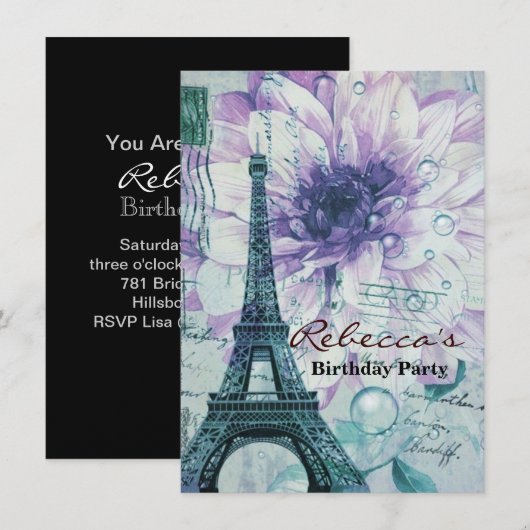 paarse  flora Paris Eiffeltoren Kaart (Voorkant / Achterkant)