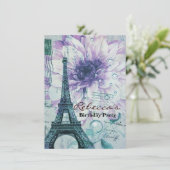 paarse  flora Paris Eiffeltoren Kaart (Staand voorkant)