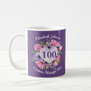 Paarse Floral 100e verjaardag Mok vrouwen