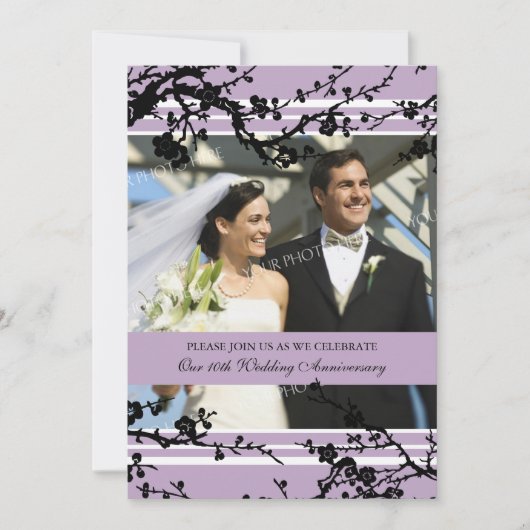 Paarse Floral 10e Jubileum Kaart (Voorkant)