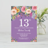 Paarse Floral 13e uitnodiging (Staand voorkant)