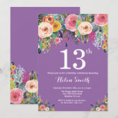 Paarse Floral 13e uitnodiging (Voorkant / Achterkant)