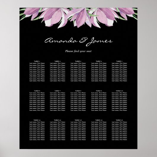 Paarse Floral 15 Tabel Zetel Poster (Voorkant)