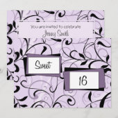 Paarse Floral 16e verjaardag Uitnodigingskaarten Kaart (Voorkant / Achterkant)