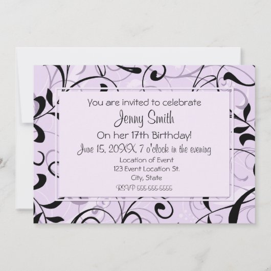 Paarse Floral 17e verjaardag Uitnodigingskaarten Kaart (Achterkant)