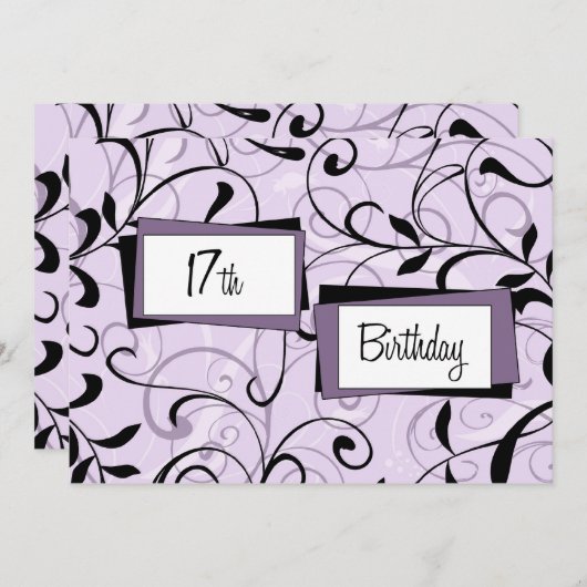 Paarse Floral 17e verjaardag Uitnodigingskaarten Kaart (Voorkant / Achterkant)