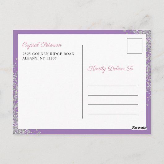 Paarse Floral 1e mededeling Uitgestelde bekendmaki Briefkaart (Achterkant)