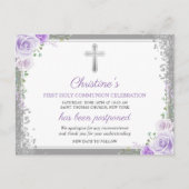 Paarse Floral 1e mededeling Uitgestelde bekendmaki Briefkaart (Voorkant)