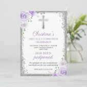 Paarse Floral 1e mededeling Uitgestelde bekendmaki Kaart (Staand voorkant)