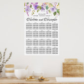 Paarse Floral 20-tafel bruiloft Poster (Keuken)