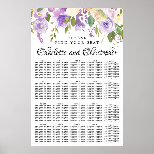 Paarse Floral 20-tafel bruiloft Poster (Voorkant)