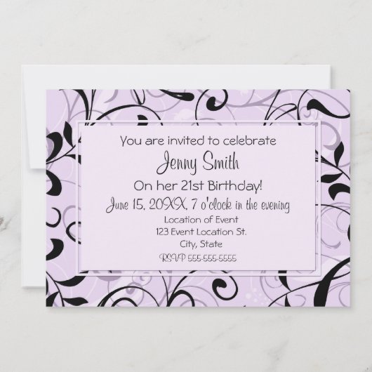 Paarse Floral 21e verjaardag van de uitnodigingska Kaart (Achterkant)