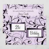Paarse Floral 21e verjaardag van de uitnodigingska Kaart (Voorkant / Achterkant)