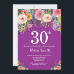 Paarse Floral 30th Birthday Uitnodiging<br><div class="desc">Paarse Floral 30e verjaardag uitnodiging voor vrouwen. Waterverf Floral Flower. Paarse Lila Lavender Violet Background Roze,  geel,  Oranje,  Paars ventilator. Volwassen verjaardag. Voor verdere aanpassing,  te klikken gelieve de knoop "van de Aanpassing het"en ons ontwerphulpmiddel te gebruiken om deze sjabloon te wijzigen.</div>