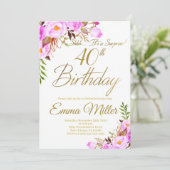 Paarse Floral 40e verjaardag Kaart (Staand voorkant)