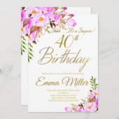 Paarse Floral 40e verjaardag Kaart (Voorkant / Achterkant)