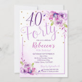 Paarse Floral 40e verjaardag uitnodiging 40e verja (Voorkant)