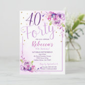Paarse Floral 40e verjaardag uitnodiging 40e verja (Staand voorkant)