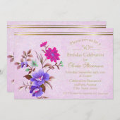  Paarse Floral 50e verjaardag van de geboorte Kaart (Voorkant / Achterkant)