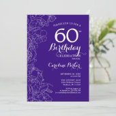 Paarse Floral 60e verjaardag Kaart (Staand voorkant)