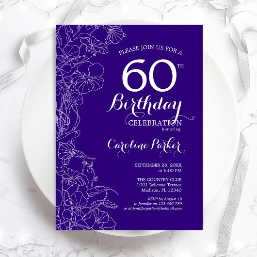 Paarse Floral 60e verjaardag Kaart