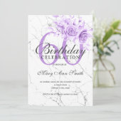 Paarse Floral 60e verjaardag marmer  Kaart (Staand voorkant)