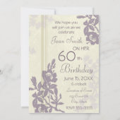 Paarse Floral 60e verjaardag van de uitnodigingska Kaart (Achterkant)