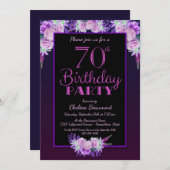 Paarse Floral 70e verjaardag Kaart (Voorkant / Achterkant)