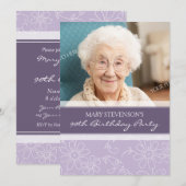 Paarse Floral 90e verjaardag Kaart (Voorkant / Achterkant)