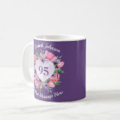 Paarse Floral 95th Birthday Mok voor vrouwen (Voorkant links)