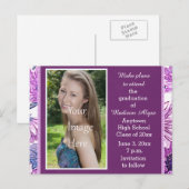 Paarse Floral Afstuderen van de Foto sparen de Dat Aankondigingskaart (Voorkant / Achterkant)