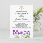 Paarse Floral Afstuderen Zurse Typografie Kaart (Staand voorkant)