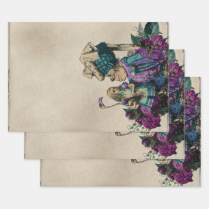 Paarse Floral Alice in Wonderland met Duchess Inpakpapier Vel