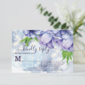 Paarse Floral Anemone Wedding Meal Choice RSVP Kaartje (Staand voorkant)