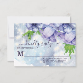 Paarse Floral Anemone Wedding RSVP Kaartje