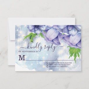 Paarse Floral Anemone Wedding RSVP Kaartje