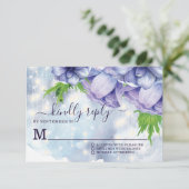 Paarse Floral Anemone Wedding RSVP Kaartje (Staand voorkant)
