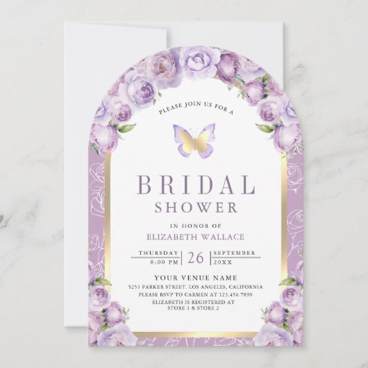 Paarse Floral Arch Butterfly Vrijgezellenfeest Kaart (Voorkant)