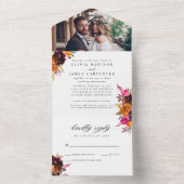 Paarse Floral Autumn Waterverf Foto bruiloft All In One Uitnodiging (Binnen)