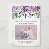 Paarse Floral Baby doop doop foto Kaart (Voorkant)