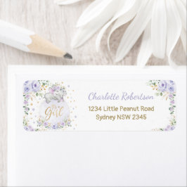 Paarse Floral Baby Elephant Return Address Label